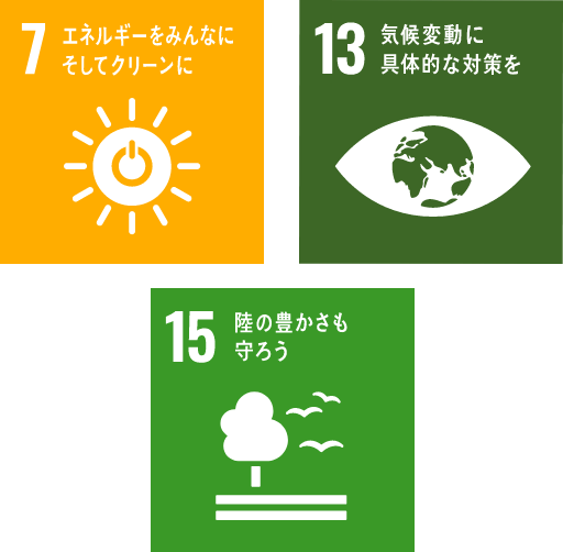 エネルギーをみんなに そしてクリーンに / 気候変動に具体的な対策を / 陸の豊かさも守ろう